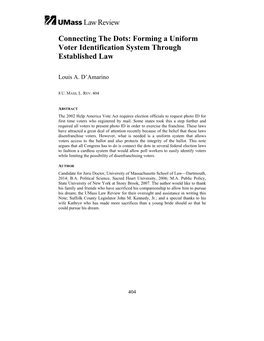 Forming a Uniform Voter Identification System Through Established Law