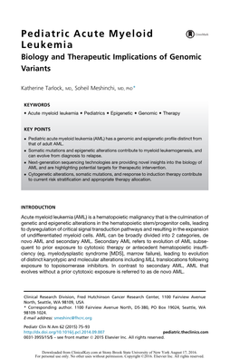 Pediatric Acute Myeloid Leukemia Biology and Therapeutic Implications of Genomic Variants