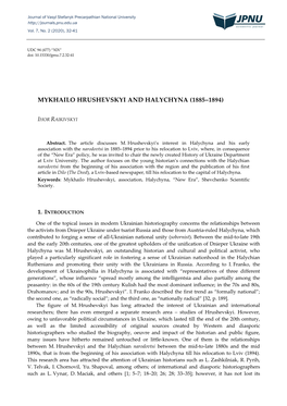 Mykhailo Hrushevskyi and Halychyna (1885–1894)