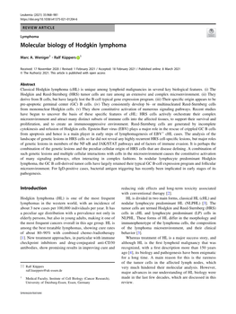 Molecular Biology of Hodgkin Lymphoma