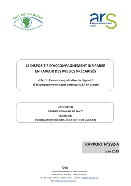 RAPPORT N°292-A Juin 2015