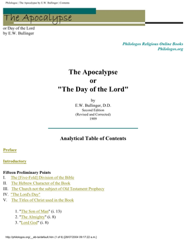 Philologos | the Apocalypse by E.W. Bullinger | Contents