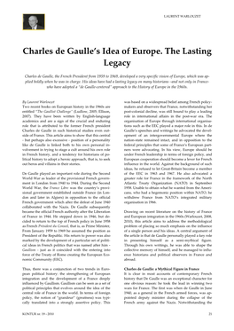 Charles De Gaulle's Idea of Europe. the Lasting Legacy