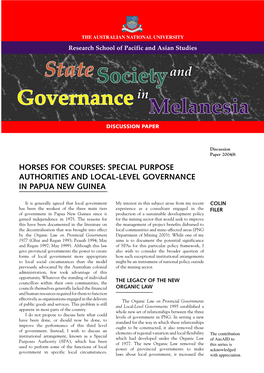 Horses for Courses: Special Purpose Authorities and Local-Level Governance in Papua New Guinea