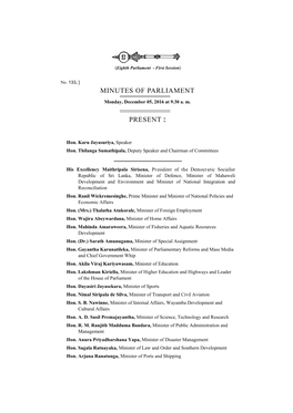 Minutes of Parliament Present