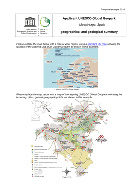 Applicant UNESCO Global Geopark Maestrazgo, Spain Geographical