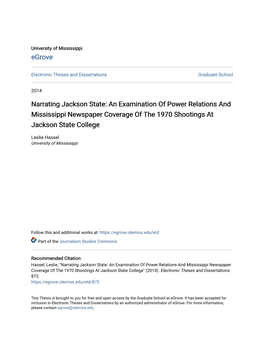 Narrating Jackson State: an Examination of Power Relations and Mississippi Newspaper Coverage of the 1970 Shootings at Jackson State College