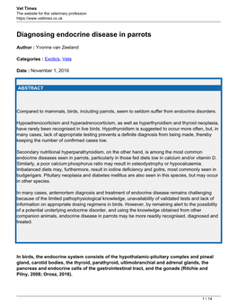 Diagnosing Endocrine Disease in Parrots