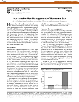 Sustainable Use Management of Hanauma Bay Gary R