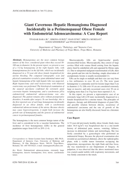 Giant Cavernous Hepatic Hemangioma Diagnosed Incidentally in a Perimenopausal Obese Female with Endometrial Adenocarcinoma: a Case Report