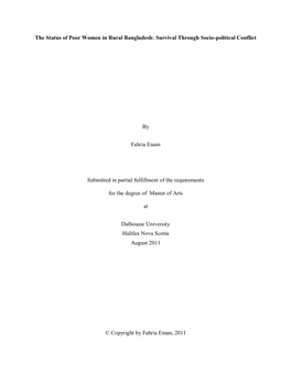 The Status of Poor Women in Rural Bangladesh: Survival Through Socio-Political Conflict