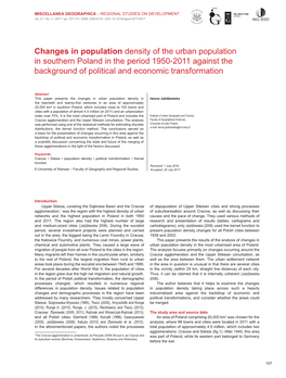 Changes in Population Density of the Urban Population in Southern Poland in the Period 1950-2011 Against the Background of Political and Economic Transformation