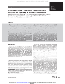 ERG/AKR1C3/AR Constitutes a Feed-Forward Loop for AR Signaling in Prostate Cancer Cells Katelyn Powell1, Louie Semaan1, M