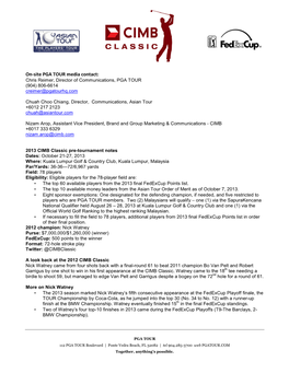 2013 CIMB Classic Pre-Tournament Notes-1