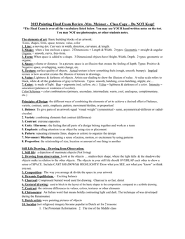 2013 Painting Final Exam Review -Mrs. Meisner - Class Copy – Do NOT Keep! *The Final Exam Is Over All the Vocabulary Listed Below