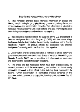 Bosnia and Herzegovina Country Handbook 1