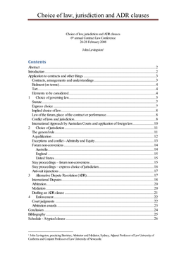 Choice of Law, Jurisdiction and ADR Clauses