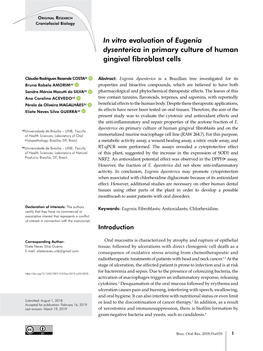 In Vitro Evaluation of Eugenia Dysenterica in Primary Culture of Human Gingival Fibroblast Cells