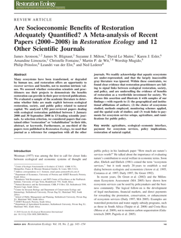 Are Socioeconomic Benefits of Restoration Adequately Quantified?