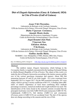 Diet of Elagatis Bipinnulata (Guoy & Gaimard, 1824) in Côte D’Ivoire (Gulf of Guinea)