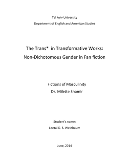 The Trans* in Transformative Works: Non-Dichotomous Gender in Fan Fiction