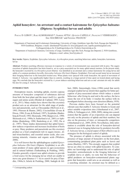 Aphid Honeydew: an Arrestant and a Contact Kairomone for Episyrphus Balteatus (Diptera: Syrphidae) Larvae and Adults