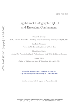 Light-Front Holographic QCD and Emerging Confinement