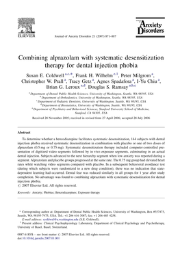 Combining Alprazolam with Systematic Desensitization Therapy for Dental Injection Phobia Susan E