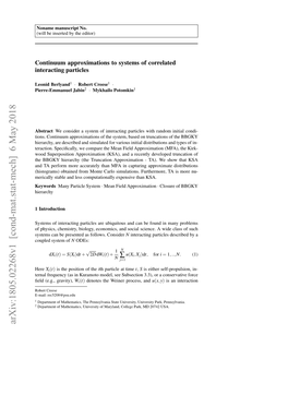 Continuum Approximations to Systems of Correlated Interacting Particles
