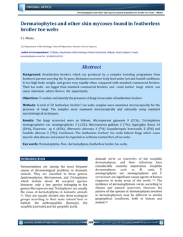 Abstract Dermatophytes and Other Skin Mycoses Found in Featherless