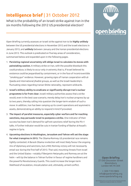 31 October 2012 What Is the Probability of an Israeli Strike Against Iran in the Six Months Following the 2012 US Presidential Election?
