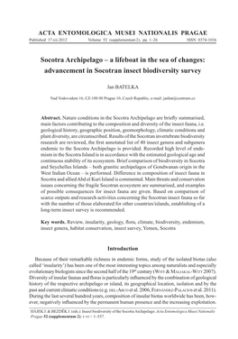 Socotra Archipelago – a Lifeboat in the Sea of Changes: Advancement in Socotran Insect Biodiversity Survey