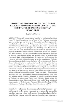 Protestant Propaganda in a Cold War of Religion: from the Hartlib Circle to the Society for Promoting Christian Knowledge Sugiko Nishikawa