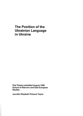 The Position of the Ukrainian Language in Ukraine