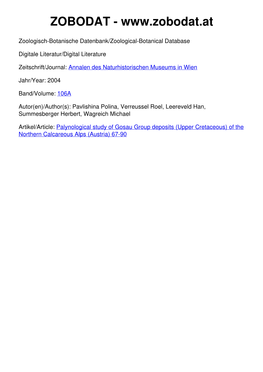 Palynological Study of Gosau Group Deposits (Upper Cretaceous) of the Northern Calcareous Alps (Austria) 67-90