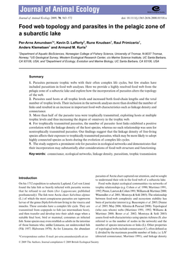 Food Web Topology and Parasites in the Pelagic Zone of a Subarctic Lake