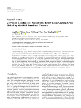 Research Article Corrosion Resistance of Waterborne Epoxy Resin Coating Cross- Linked by Modified Tetrabutyl Titanate
