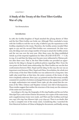 A Study of the Treaty of the First Tibet-Gorkha War of 1789