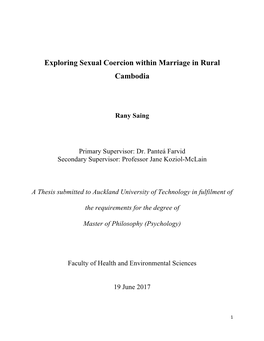 Exploring Sexual Coercion Within Marriage in Rural Cambodia