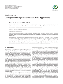 Review Article Transponder Designs for Harmonic Radar Applications