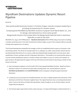 Wyndham Destinations Updates Dynamic Resort Pipeline