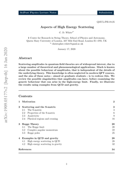 Arxiv:1909.05177V2 [Hep-Th] 16 Jan 2020 3 Regge Theory 20 3.1 the Regge Limit 20 3.2 Complex Angular Momentum 22 3.3 Regge Poles 25