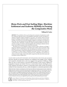 Home Ports and Fast Sailing Ships: Maritime Settlement and Seaborne Mobility in Forming the Comparative Wests William M