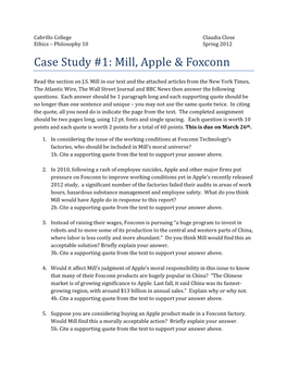 Case Study #1: Mill, Apple & Foxconn