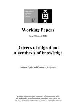 Working Papers Drivers of Migration: a Synthesis of Knowledge