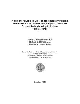 Tobacco Industry Political Influence, Public Health Advocacy and Tobacco Control Policy Making in Indiana 1893 – 2010