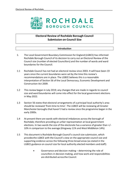 Electoral Review of Rochdale Borough Council Submission on Council Size