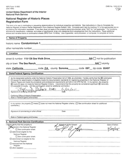 National Register of Historic Places Continuation Sheet Condominium 1 Sonoma County, California Section Number 7 Page 1