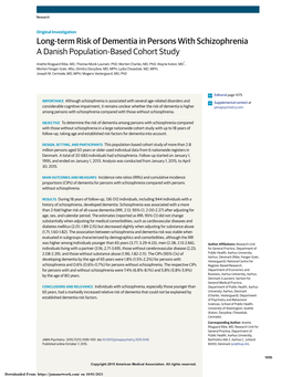 Long-Term Risk of Dementia in Persons with Schizophrenia a Danish Population-Based Cohort Study