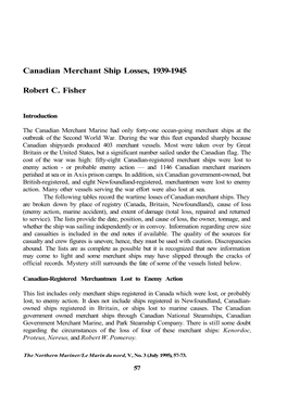 Canadian Merchant Ship Losses, 1939-1945 Robert C. Fisher